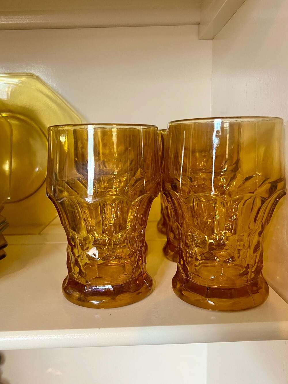 Vintage Anchor Hocking Georgian Pattern Amber Glass Tumblers (Set of 6)